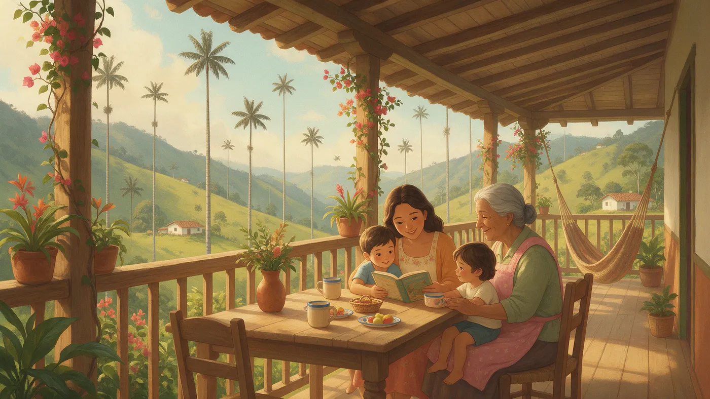 Familia estudiando la Biblia en el Valle de Cocora, Colombia