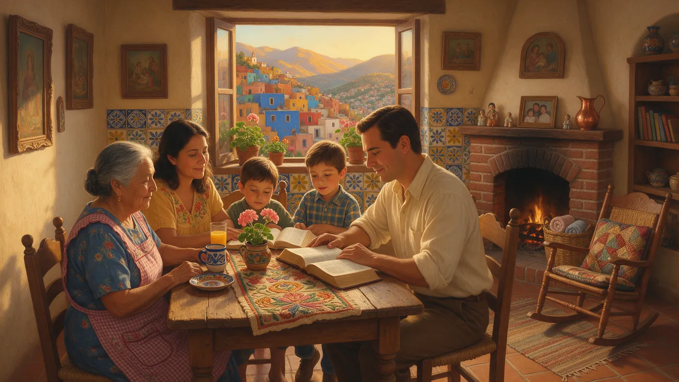 Familia estudiando la Biblia en Guanajuato, México