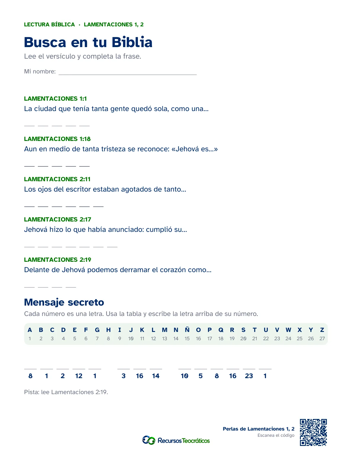 Cómo se ve: Lamentaciones 1-2 · Busca en tu Biblia y mensaje secreto