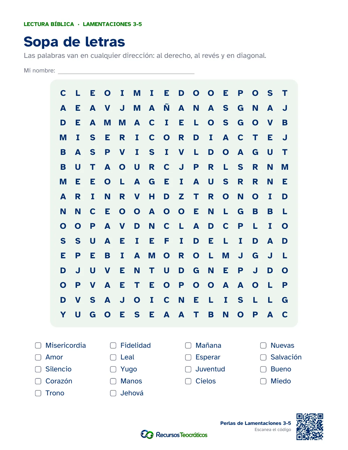Cómo se ve: Lamentaciones 3-5 · Sopa de letras bíblica