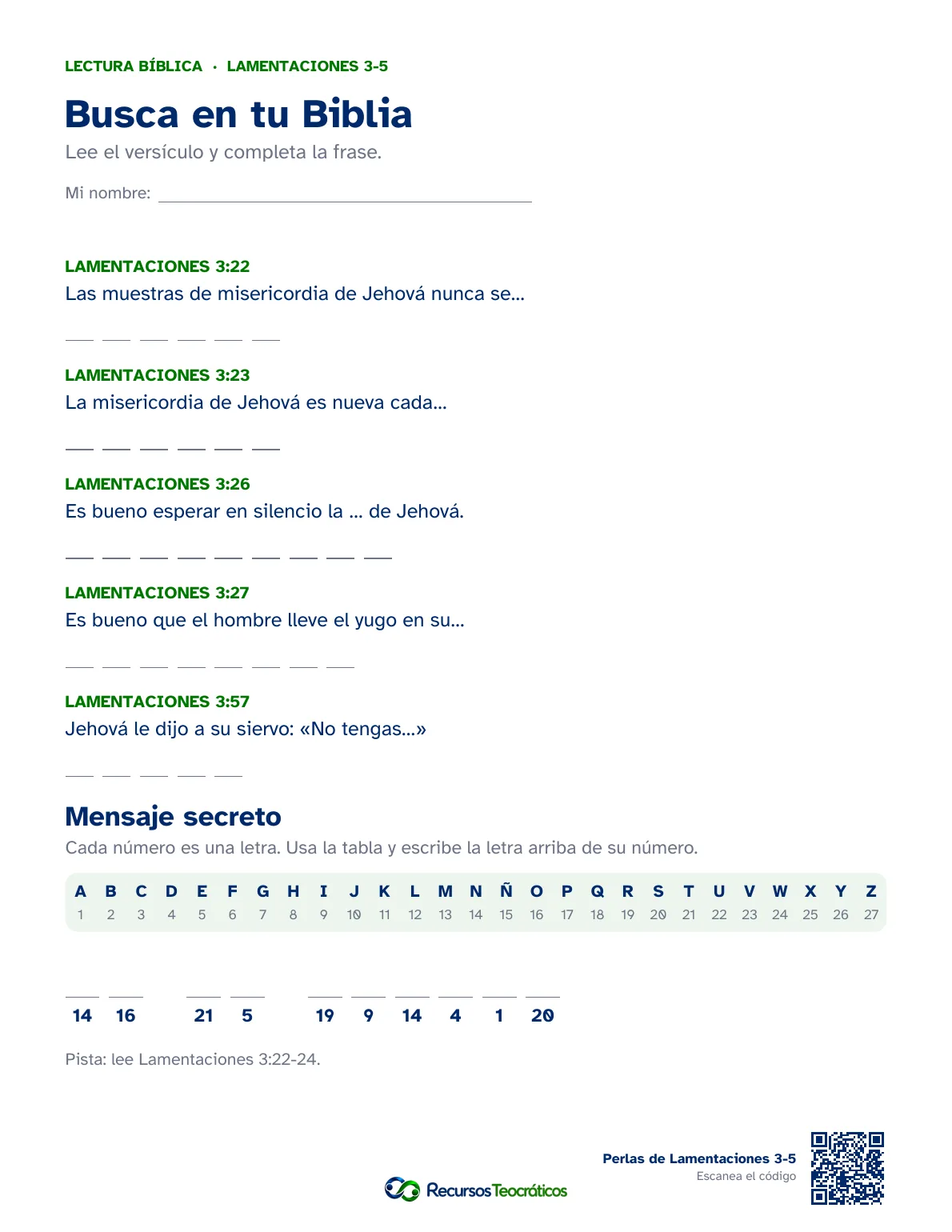 Cómo se ve: Lamentaciones 3-5 · Busca en tu Biblia y mensaje secreto