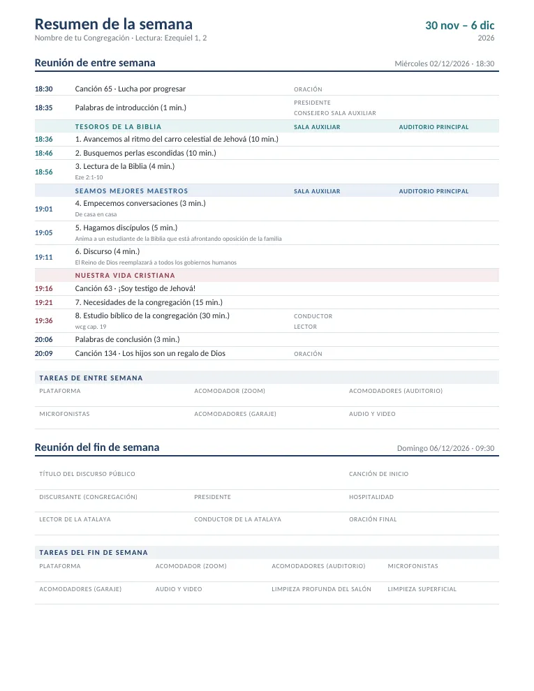 Cómo se ve: Programa de Vida y Ministerio del mes de diciembre de 2026