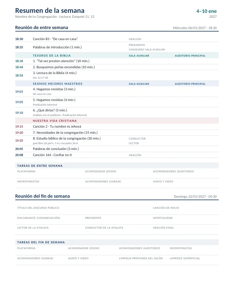 Cómo se ve: Programa de Vida y Ministerio del mes de enero de 2027