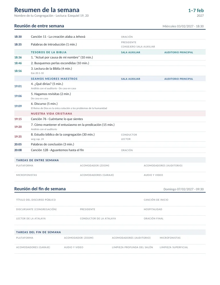 Cómo se ve: Programa de Vida y Ministerio del mes de febrero de 2027