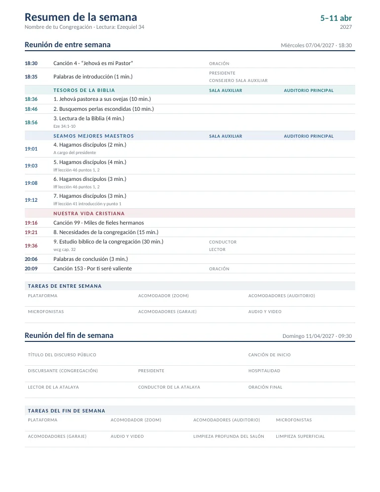 Cómo se ve: Programa de Vida y Ministerio del mes de abril de 2027