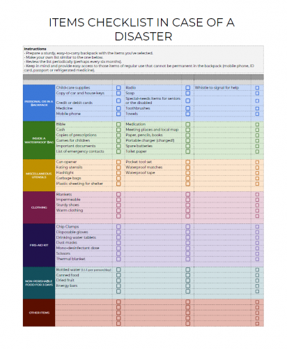 Más información sobre "Items checklist in case of a disaster / Lista de objetos ante desastres"