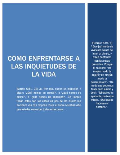 Más información sobre "Como enfrentarse a las inquietudes de la vida"