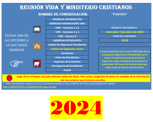 Más información sobre "VMC 2024 Programa AUTOMATIZADO de la Reunión Vida y Ministerio Cristianos en Excel"